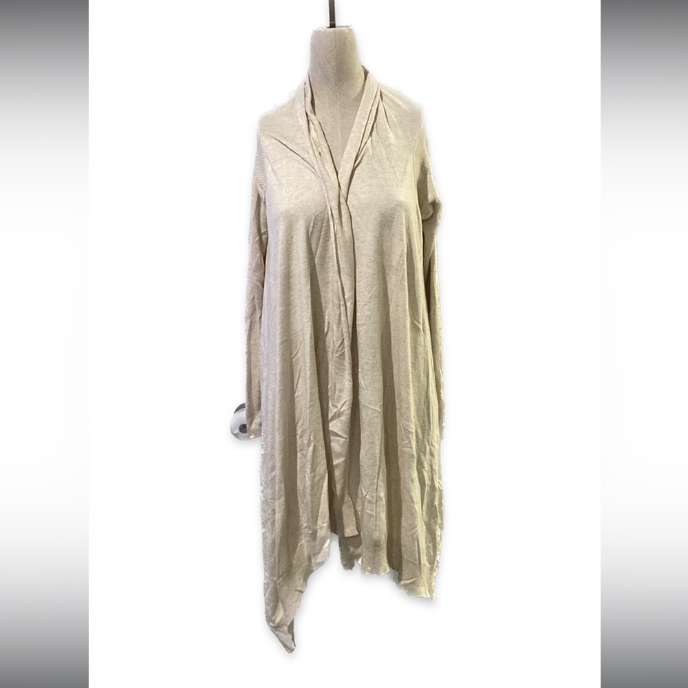 DKNY Cardigan XS Drape Waterfall Open Front High Low Ivory Lightweight Knit